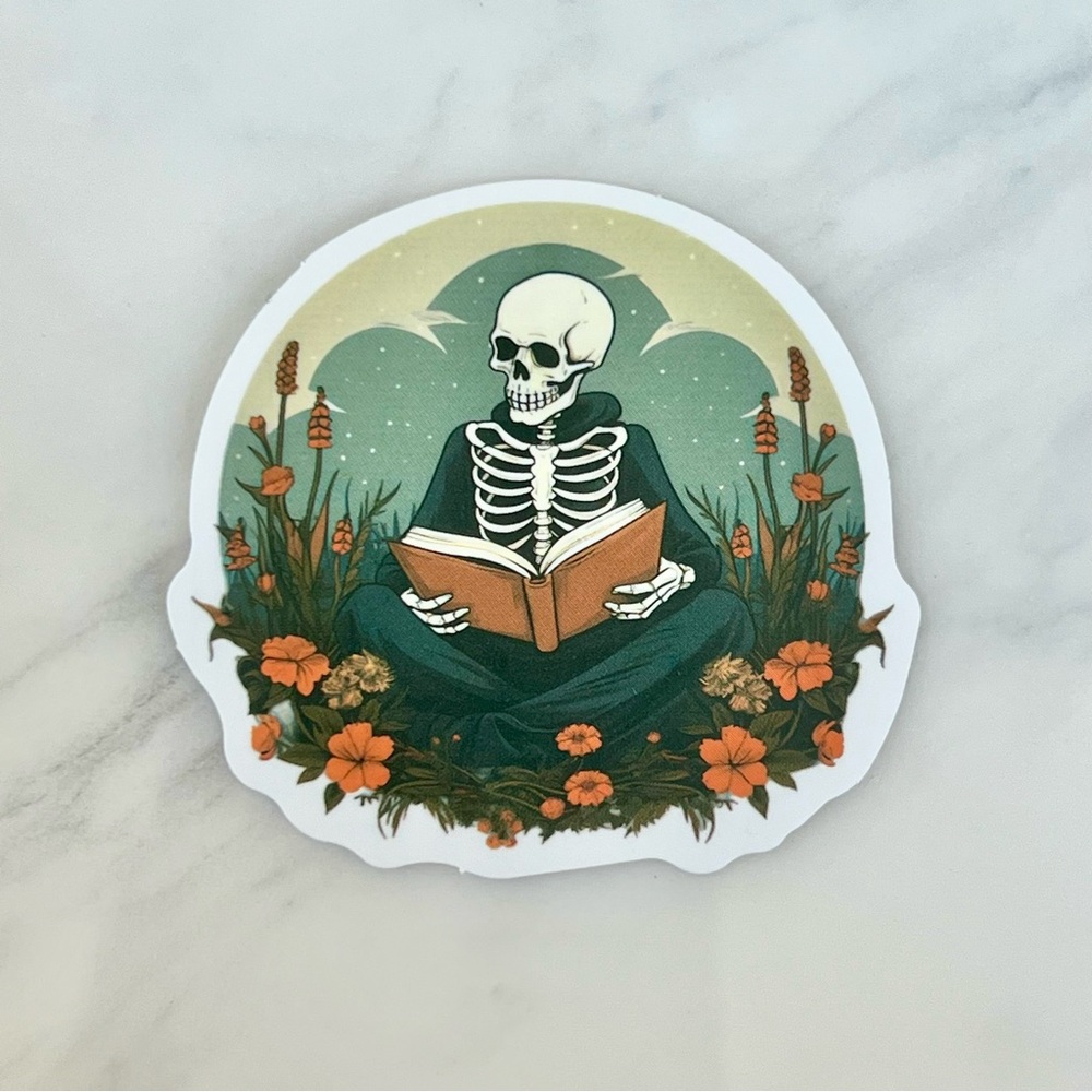 5/$10 Waterproof Vinyl Stickers Skeleton Cloak Flower Field Spooky Halloween